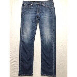 ARMANI EXCHANGE Jean Men 34R (36x32) Slim Straight Light Whisker Wash Denim Blue